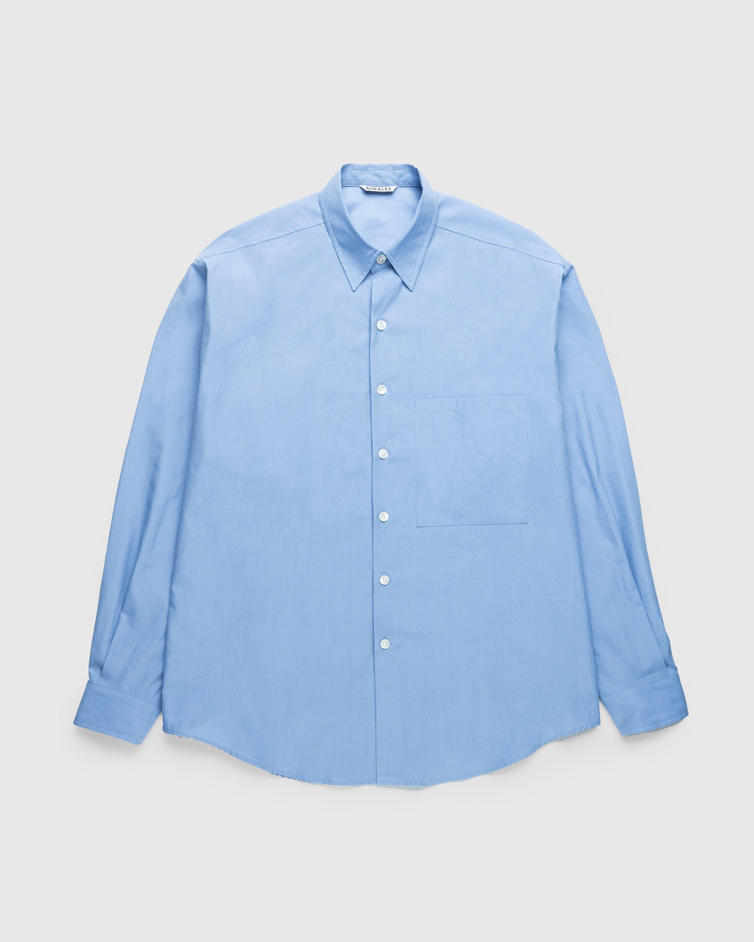 Auralee – Washed Finks Twill Big Shirt Blue | Highsnobiety Shop